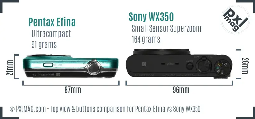 Pentax Efina vs Sony WX350 top view buttons comparison