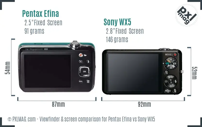 Pentax Efina vs Sony WX5 Screen and Viewfinder comparison