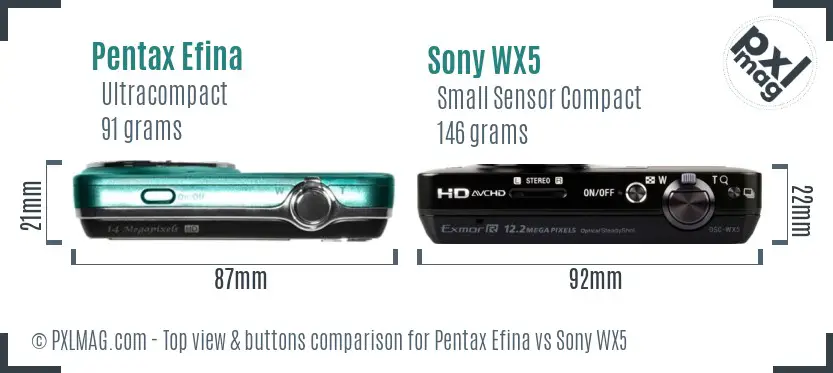 Pentax Efina vs Sony WX5 top view buttons comparison