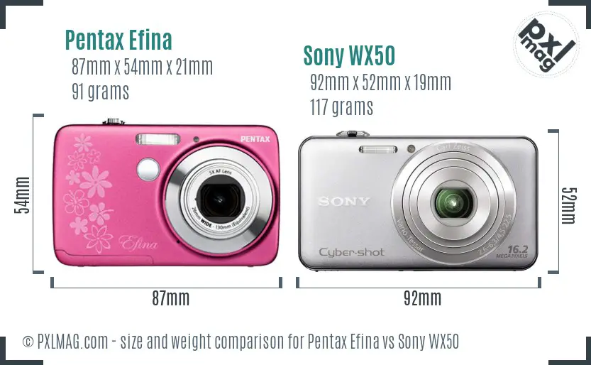 Pentax Efina vs Sony WX50 size comparison Pentax Efina vs Sony WX50 size comparison