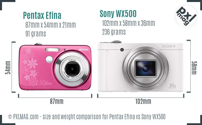 Pentax Efina vs Sony WX500 size comparison
