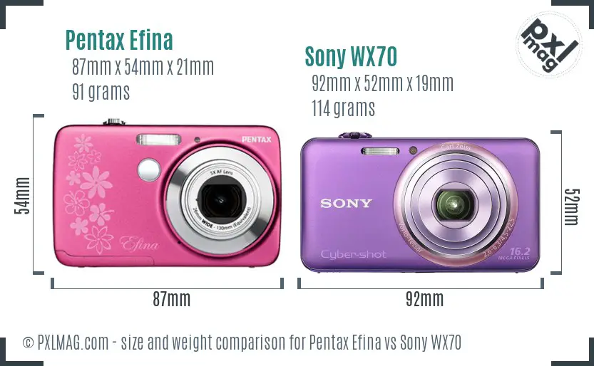 Pentax Efina vs Sony WX70 size comparison Pentax Efina vs Sony WX70 size comparison