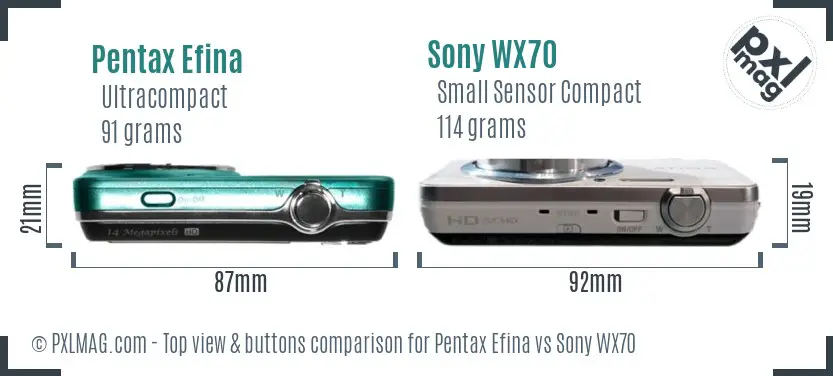 Pentax Efina vs Sony WX70 top view buttons comparison