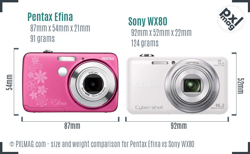 Pentax Efina vs Sony WX80 size comparison