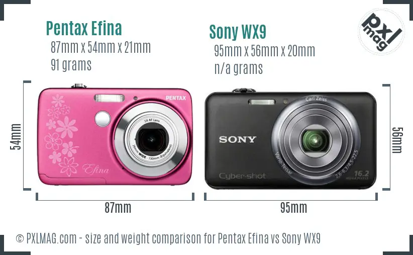Pentax Efina vs Sony WX9 size comparison
