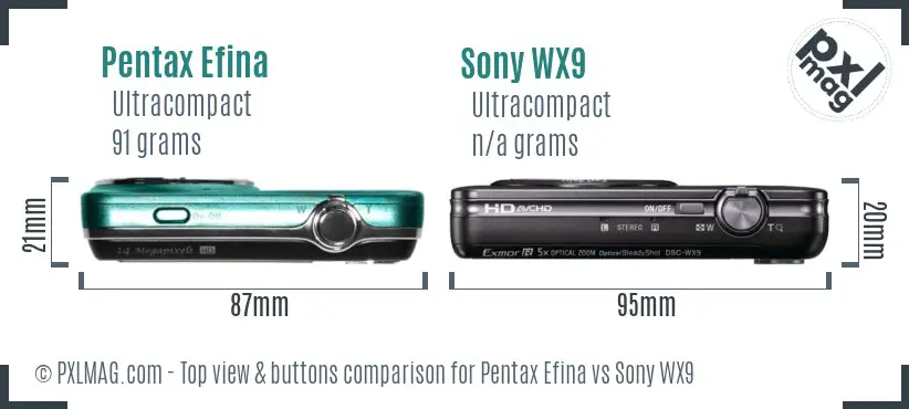 Pentax Efina vs Sony WX9 top view buttons comparison