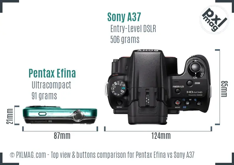 Pentax Efina vs Sony A37 top view buttons comparison