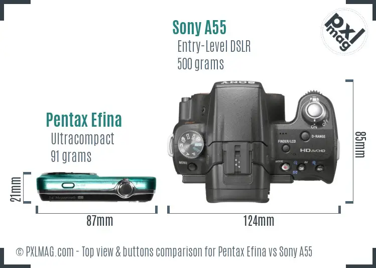 Pentax Efina vs Sony A55 top view buttons comparison