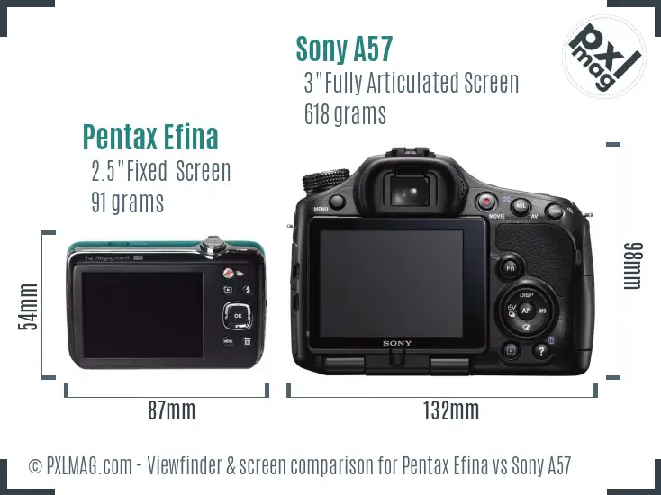 Pentax Efina vs Sony A57 Screen and Viewfinder comparison