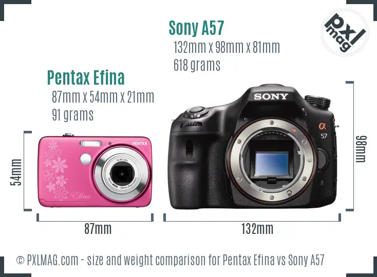 Pentax Efina vs Sony A57 size comparison