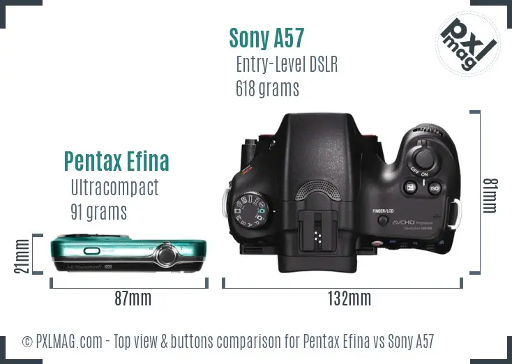 Pentax Efina vs Sony A57 top view buttons comparison
