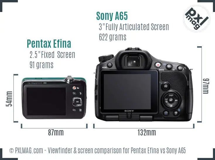Pentax Efina vs Sony A65 Screen and Viewfinder comparison