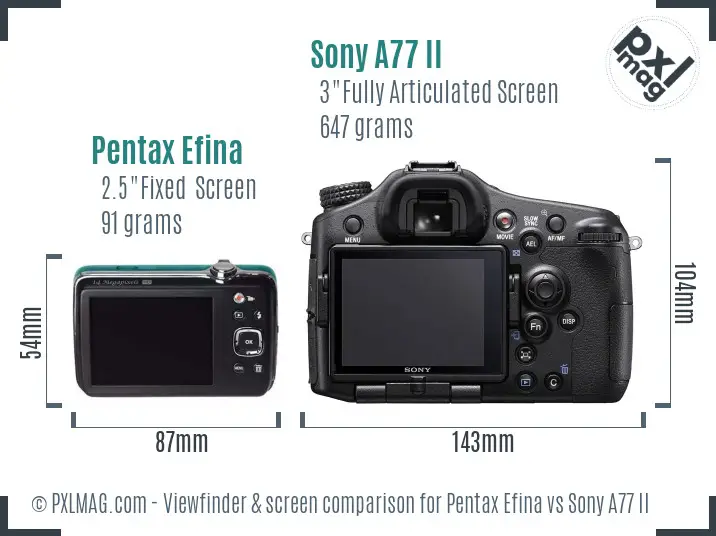 Pentax Efina vs Sony A77 II Screen and Viewfinder comparison Pentax Efina vs Sony A77 II Screen and Viewfinder comparison