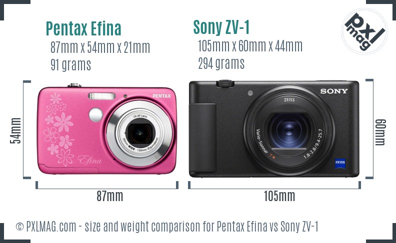 Pentax Efina vs Sony ZV-1 size comparison