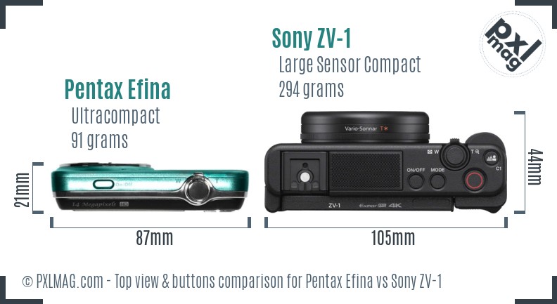 Pentax Efina vs Sony ZV-1 top view buttons comparison