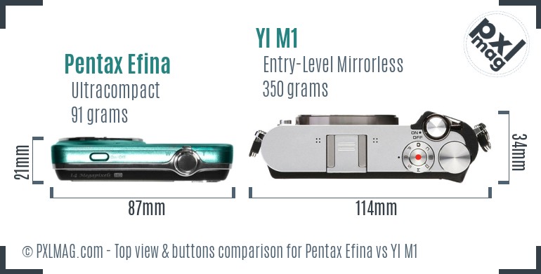 Pentax Efina vs YI M1 top view buttons comparison