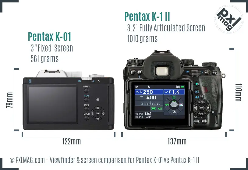 Pentax K-01 vs Pentax K-1 II Screen and Viewfinder comparison
