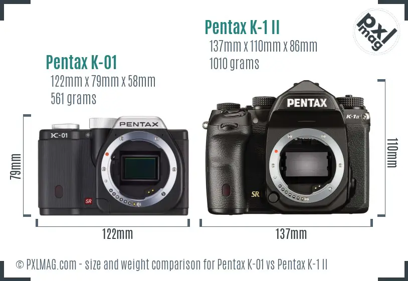 Pentax K-01 vs Pentax K-1 II size comparison