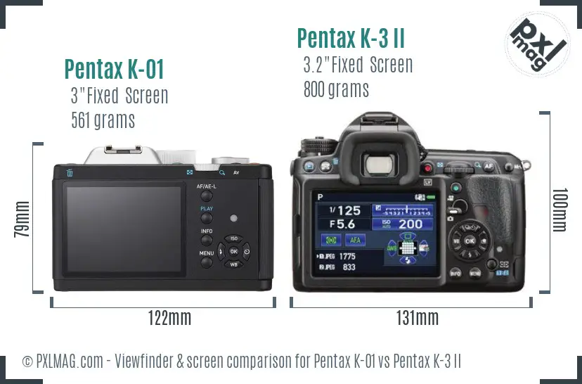 Pentax K-01 vs Pentax K-3 II Screen and Viewfinder comparison