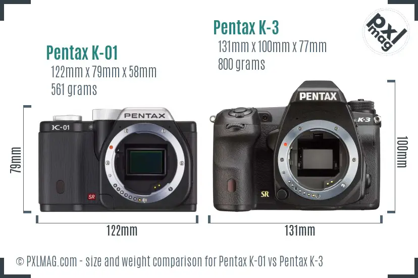 Pentax K-01 vs Pentax K-3 size comparison