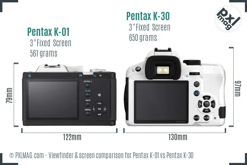 Pentax K-01 vs Pentax K-30 Screen and Viewfinder comparison