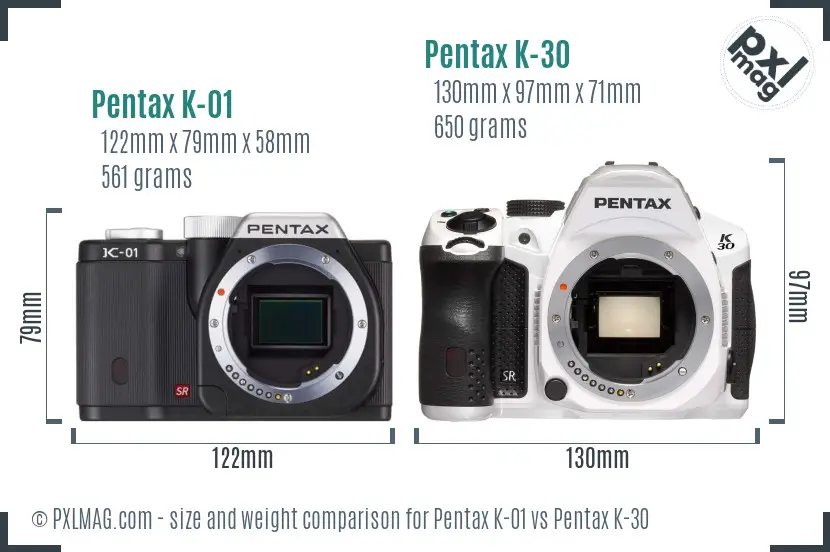 Pentax K-01 vs Pentax K-30 size comparison