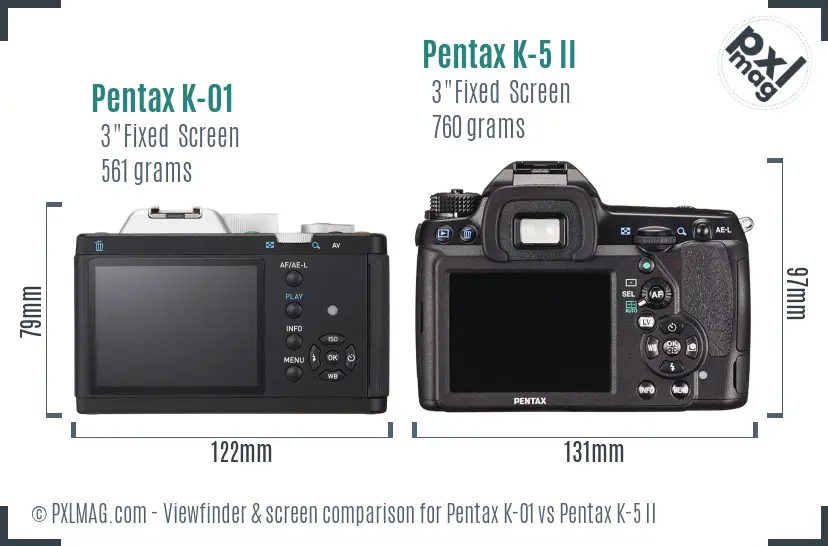 Pentax K-01 vs Pentax K-5 II Screen and Viewfinder comparison