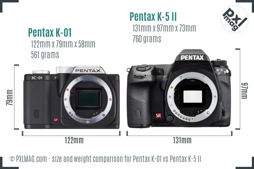 Pentax K-01 vs Pentax K-5 II size comparison