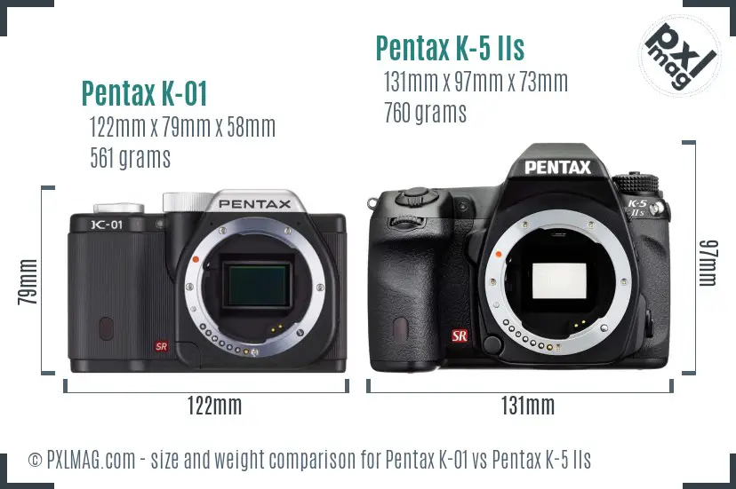 Pentax K-01 vs Pentax K-5 IIs size comparison