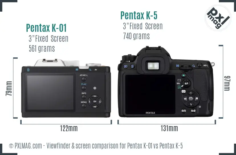 Pentax K-01 vs Pentax K-5 Screen and Viewfinder comparison