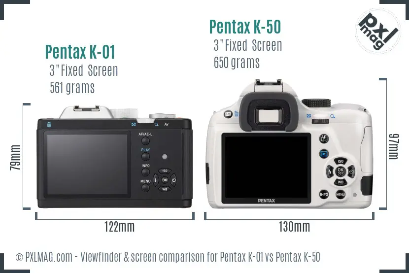 Pentax K-01 vs Pentax K-50 Screen and Viewfinder comparison