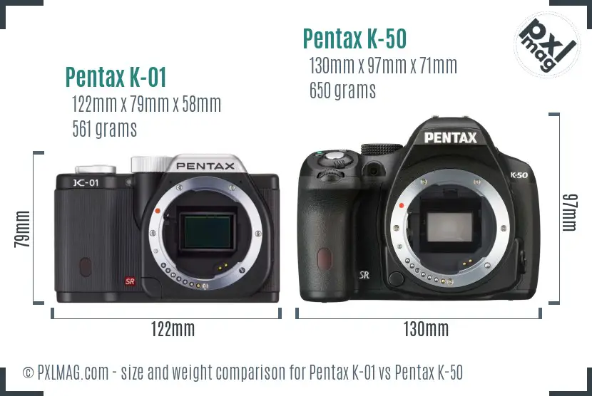 Pentax K-01 vs Pentax K-50 size comparison