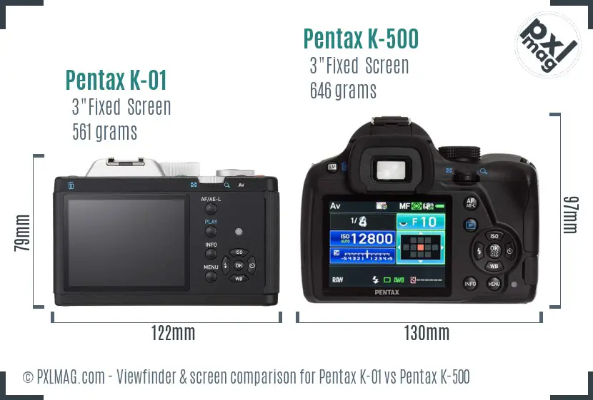 Pentax K-01 vs Pentax K-500 Screen and Viewfinder comparison