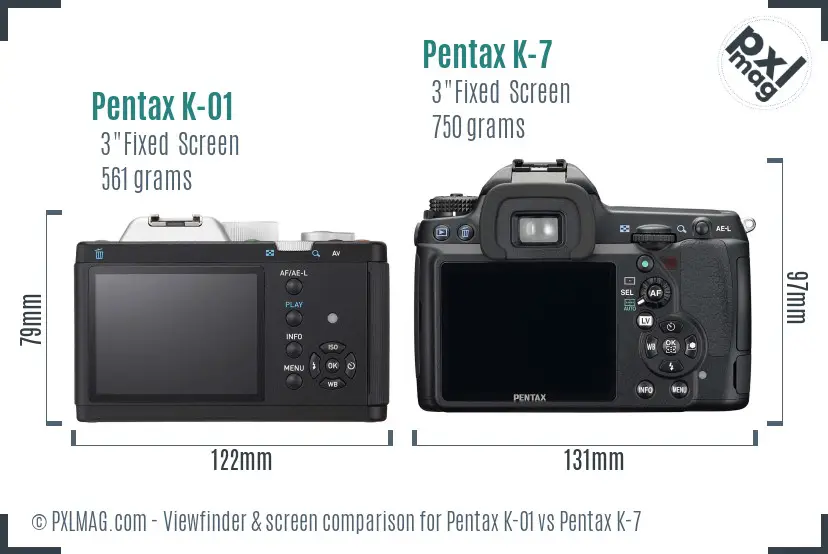 Pentax K-01 vs Pentax K-7 Screen and Viewfinder comparison