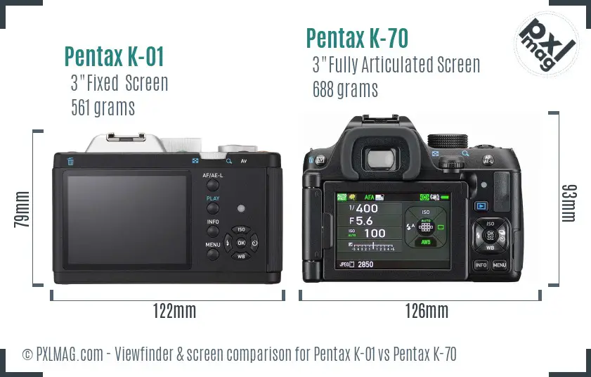 Pentax K-01 vs Pentax K-70 Screen and Viewfinder comparison