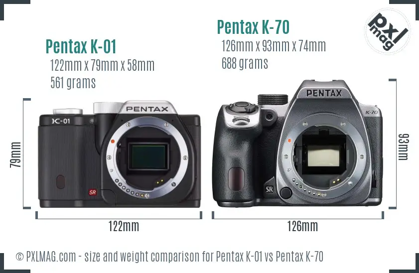 Pentax K-01 vs Pentax K-70 size comparison
