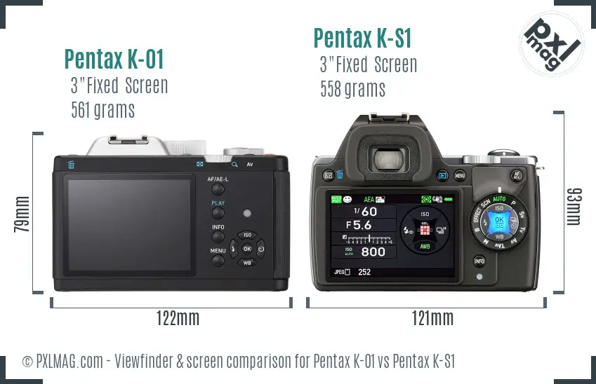 Pentax K-01 vs Pentax K-S1 Screen and Viewfinder comparison