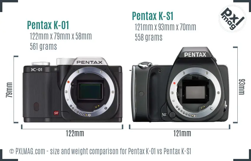 Pentax K-01 vs Pentax K-S1 size comparison