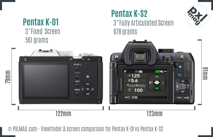 Pentax K-01 vs Pentax K-S2 Screen and Viewfinder comparison