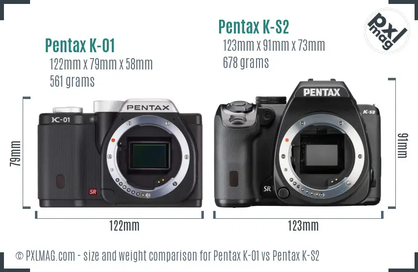 Pentax K-01 vs Pentax K-S2 size comparison