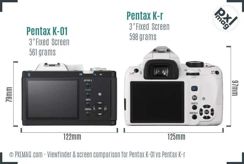 Pentax K-01 vs Pentax K-r Screen and Viewfinder comparison