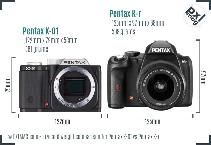 Pentax K-01 vs Pentax K-r size comparison