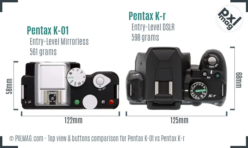 Pentax K-01 vs Pentax K-r top view buttons comparison