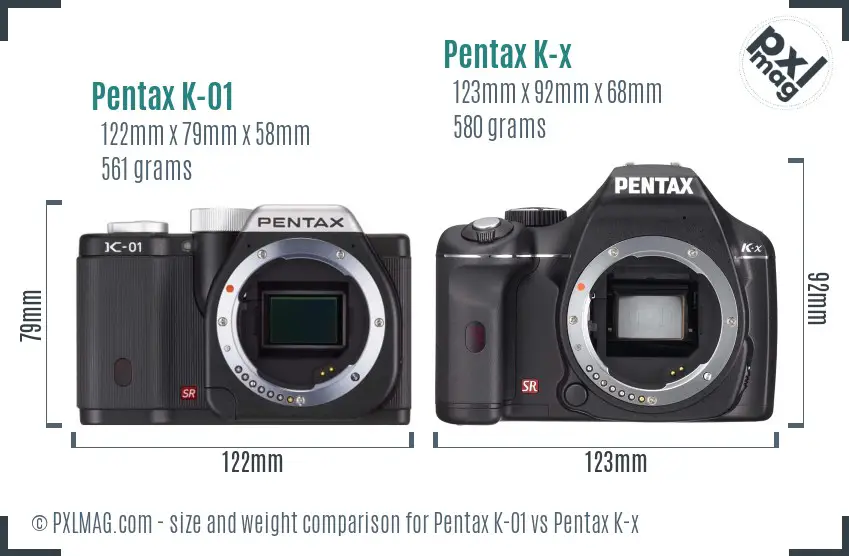 Pentax K-01 vs Pentax K-x size comparison