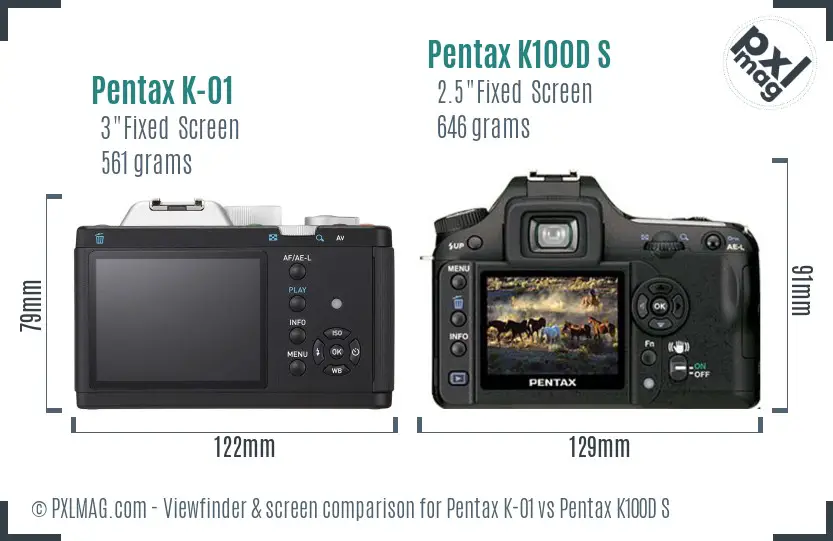 Pentax K-01 vs Pentax K100D S Screen and Viewfinder comparison
