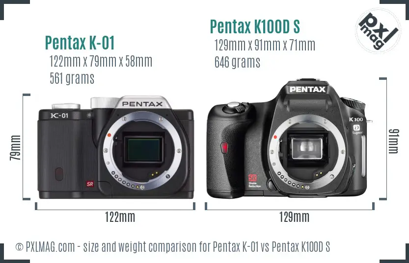 Pentax K-01 vs Pentax K100D S size comparison