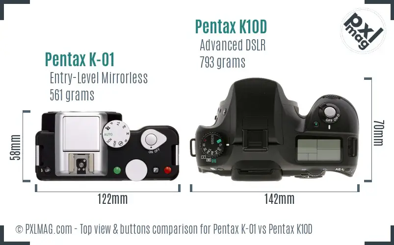 Pentax K-01 vs Pentax K10D top view buttons comparison