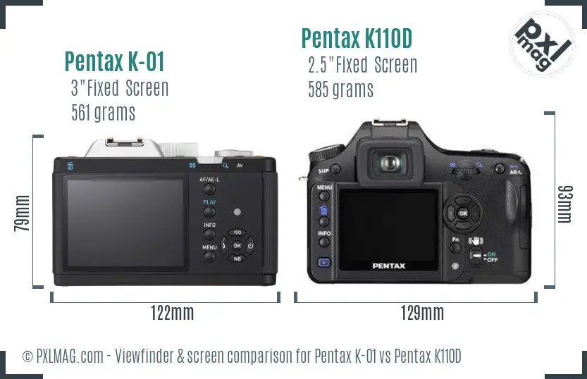 Pentax K-01 vs Pentax K110D Screen and Viewfinder comparison