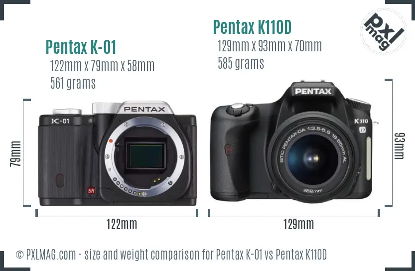 Pentax K-01 vs Pentax K110D size comparison