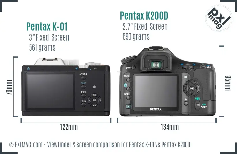 Pentax K-01 vs Pentax K200D Screen and Viewfinder comparison